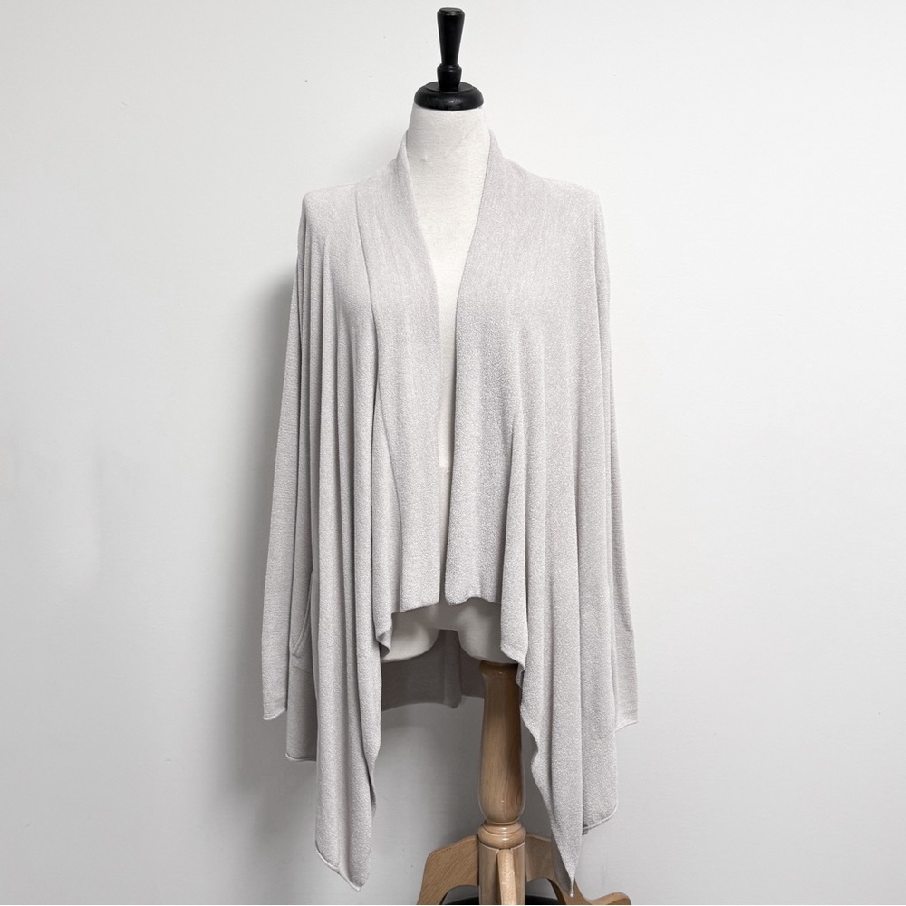 Barefoot Dreams Cozychic Ultra Lite Fog Gray Hi Lo Waterfall Lapel Cardigan L XL